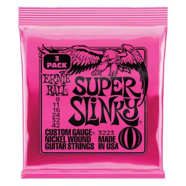 Ernie ball p03223 pacco di 3 mute di corde siper slinky 009-042