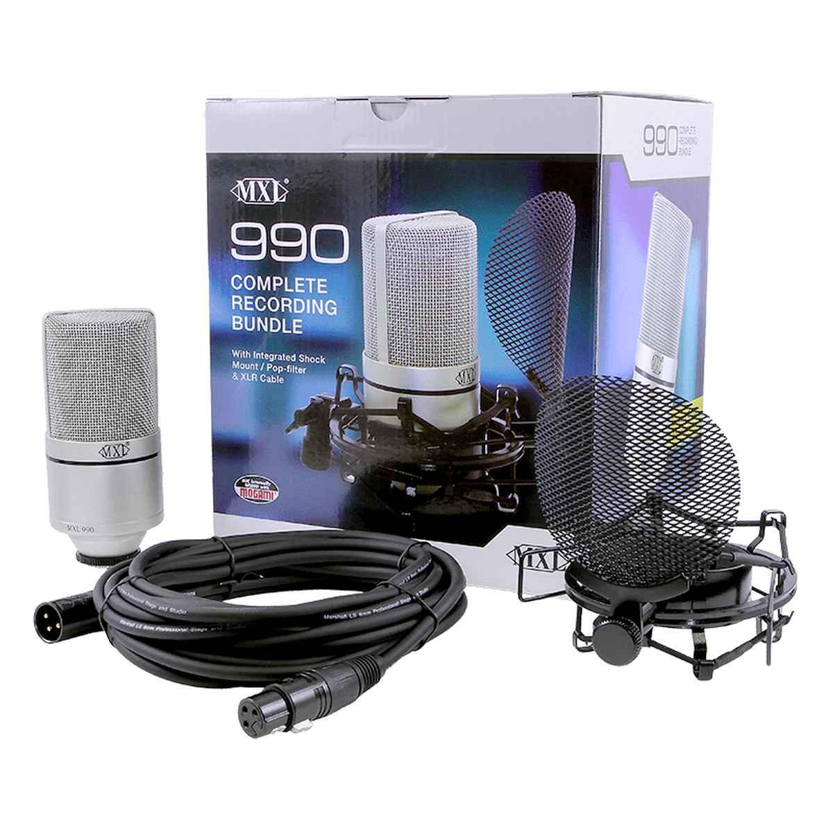 MXL 990 COMPLETE KIT BUNDLE Microfono a condensatore con supporto filtro anti-pop e cavo