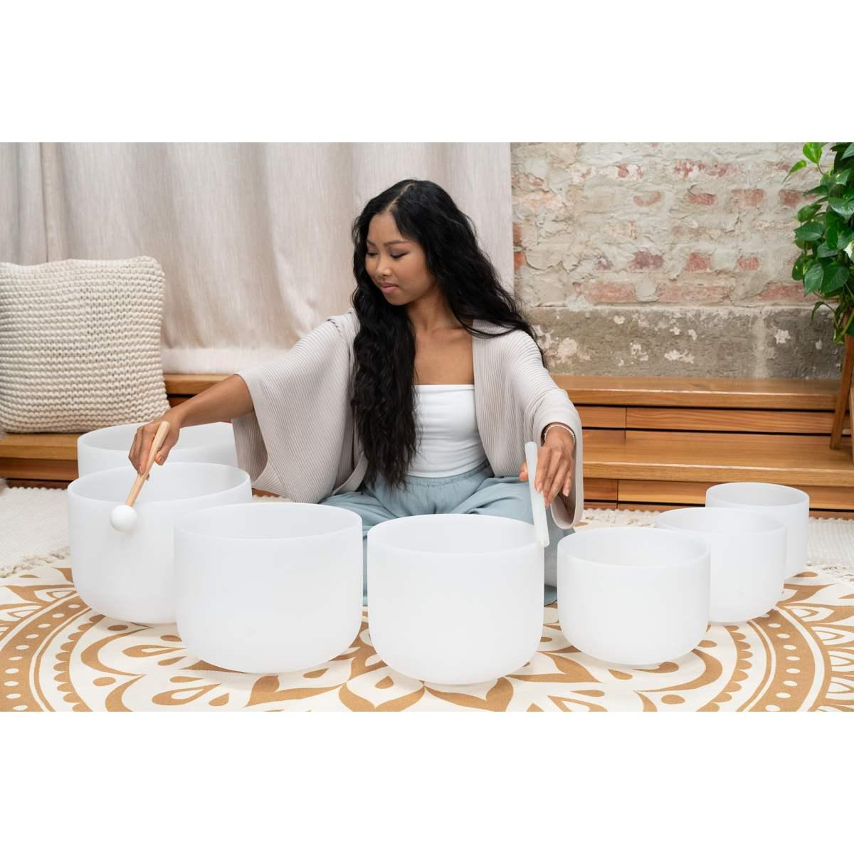 Sonic energy csbsetcha set chakra campane tibetane in cristallo da 7 pezzi, c, d, e, f, g, a, b