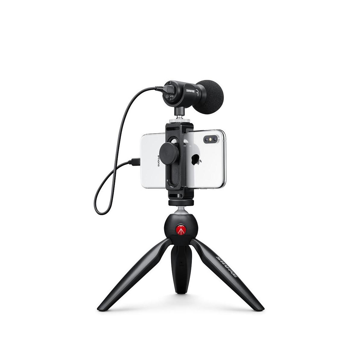 SHURE MV88+ VIDKIT Kit mic MV88+, mini cavalletto, clamp smartphone