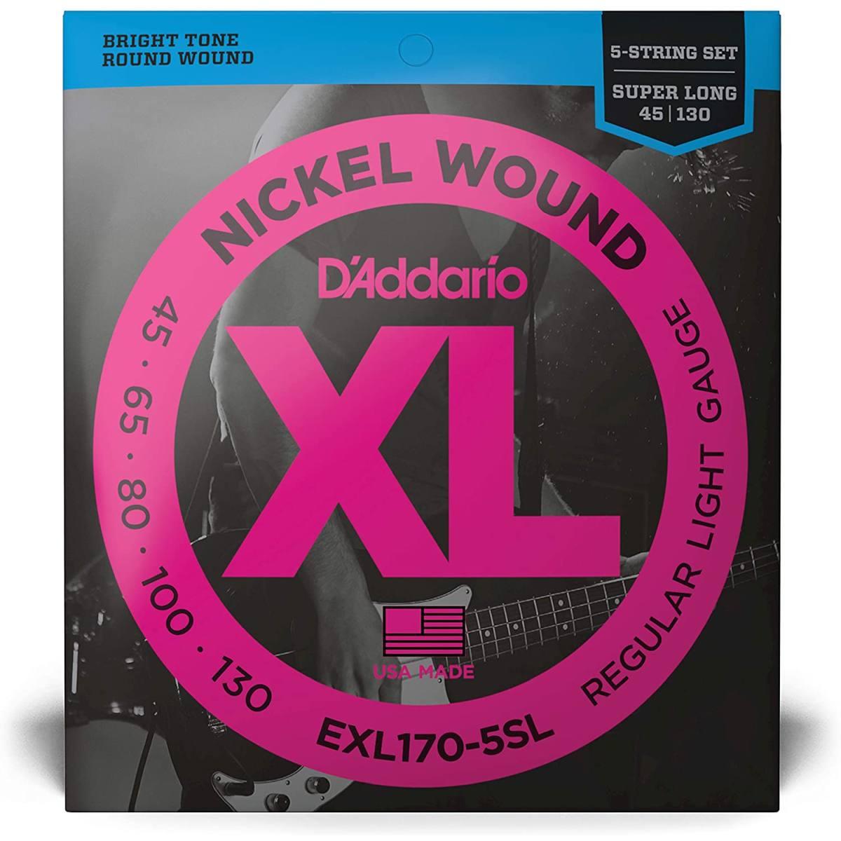 D'addario exl170-5 super long set di corde per basso elettrico 45/130