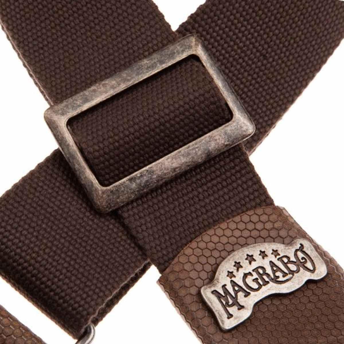 MAGRABO' TRACOLLA SC COTTON MARRONE 5cm TERMINALI TWINKLE GRIGIO, FIBBIA RECTA ARGENTO