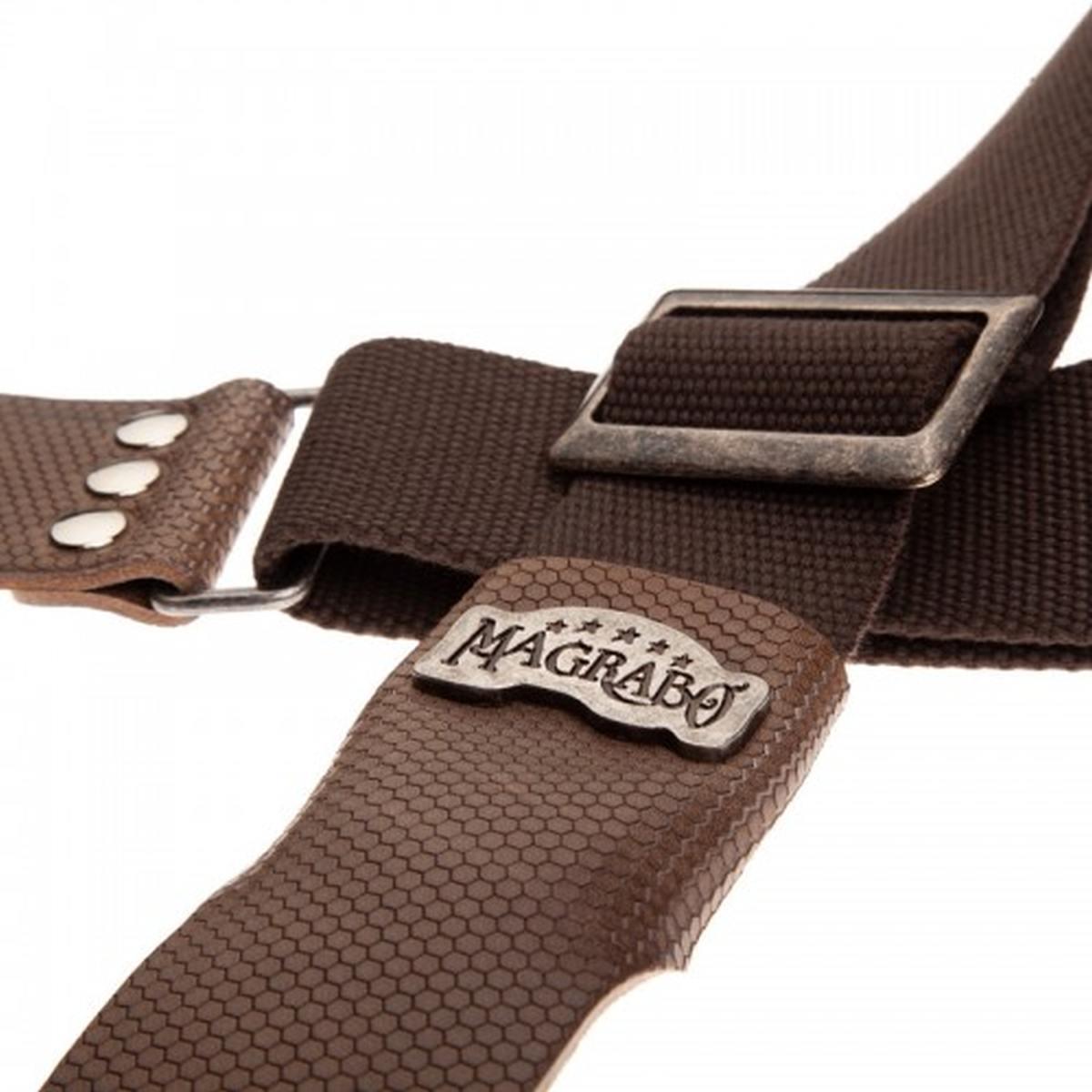 MAGRABO' TRACOLLA SC COTTON MARRONE 5cm TERMINALI TWINKLE GRIGIO, FIBBIA RECTA ARGENTO