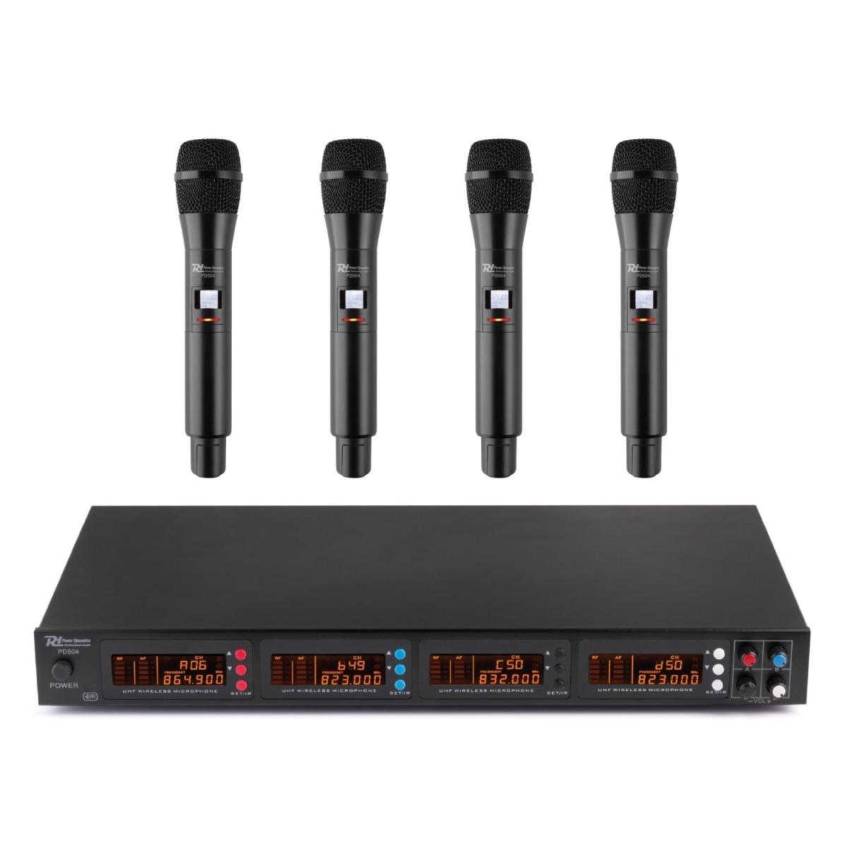 Power dynamics pd504 set di microfoni wireless uhf 4x 50 canali con 4 microfoni portatili
