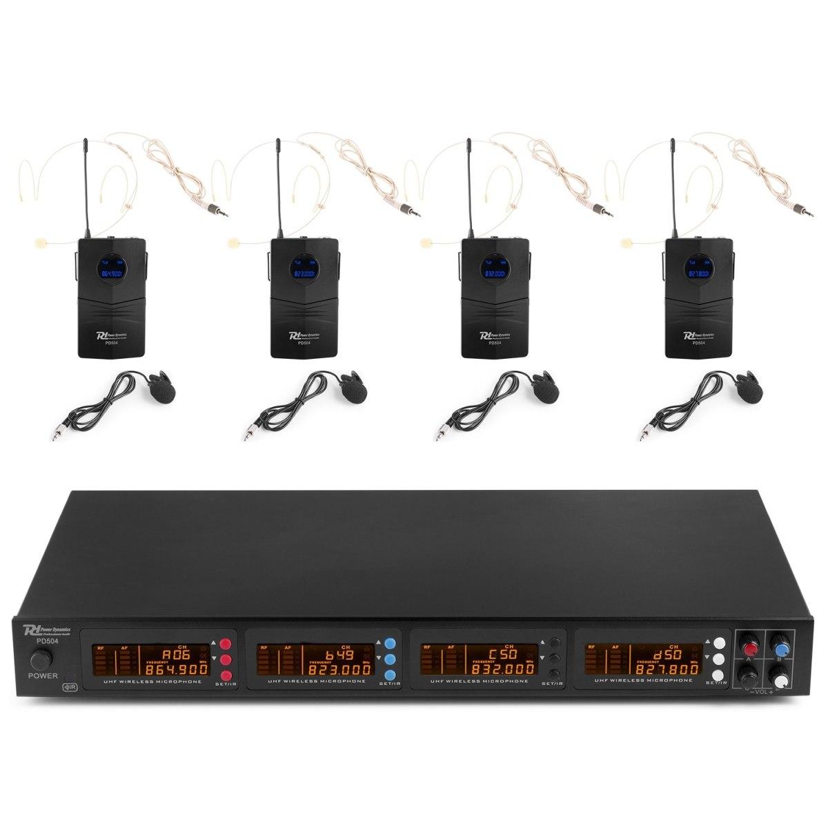 Power dynamics pd504b set di microfoni wireless uhf 4x 50 canali con 4 microfoni archetto