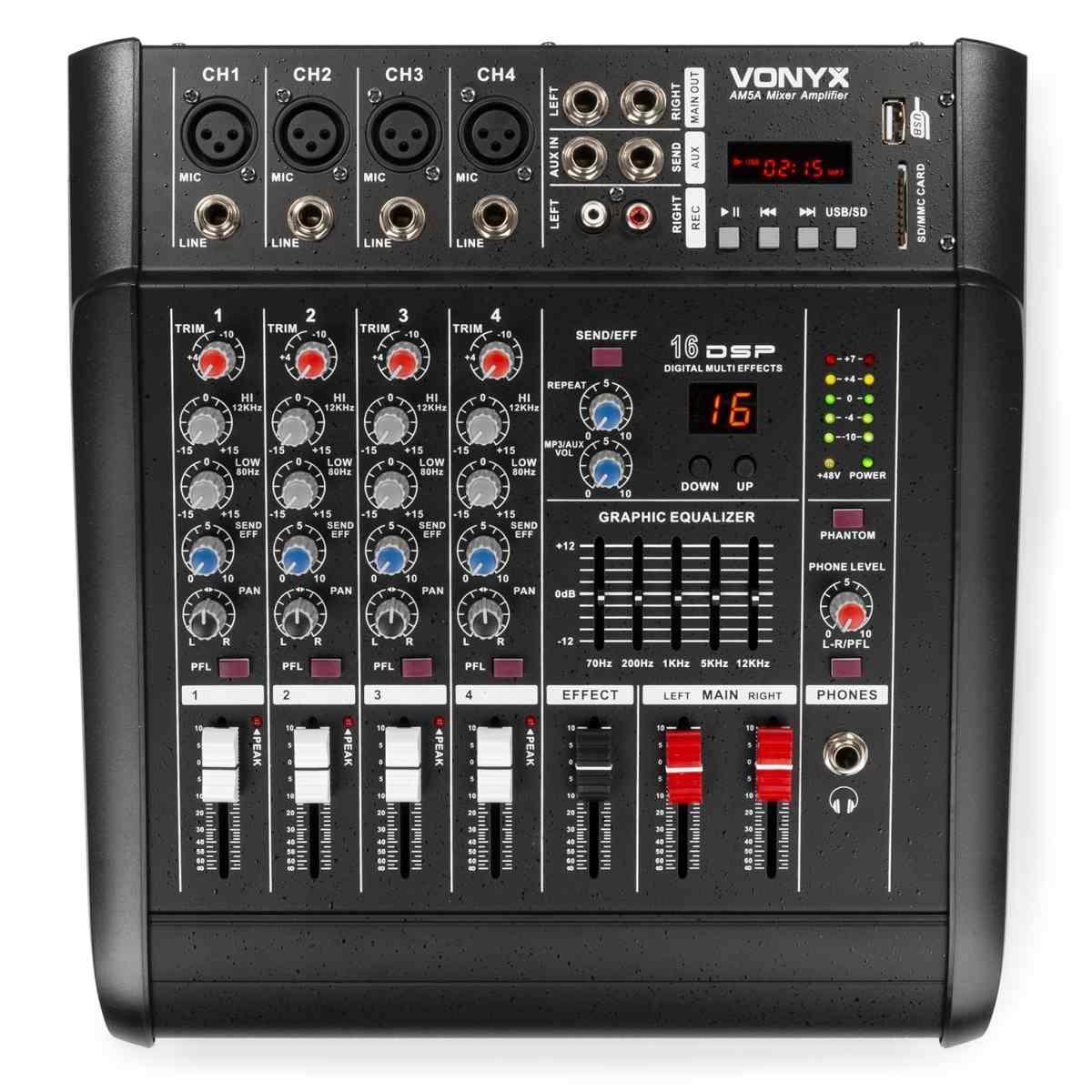 VONYX AM5A 5 Channel Amplified Mixer BT