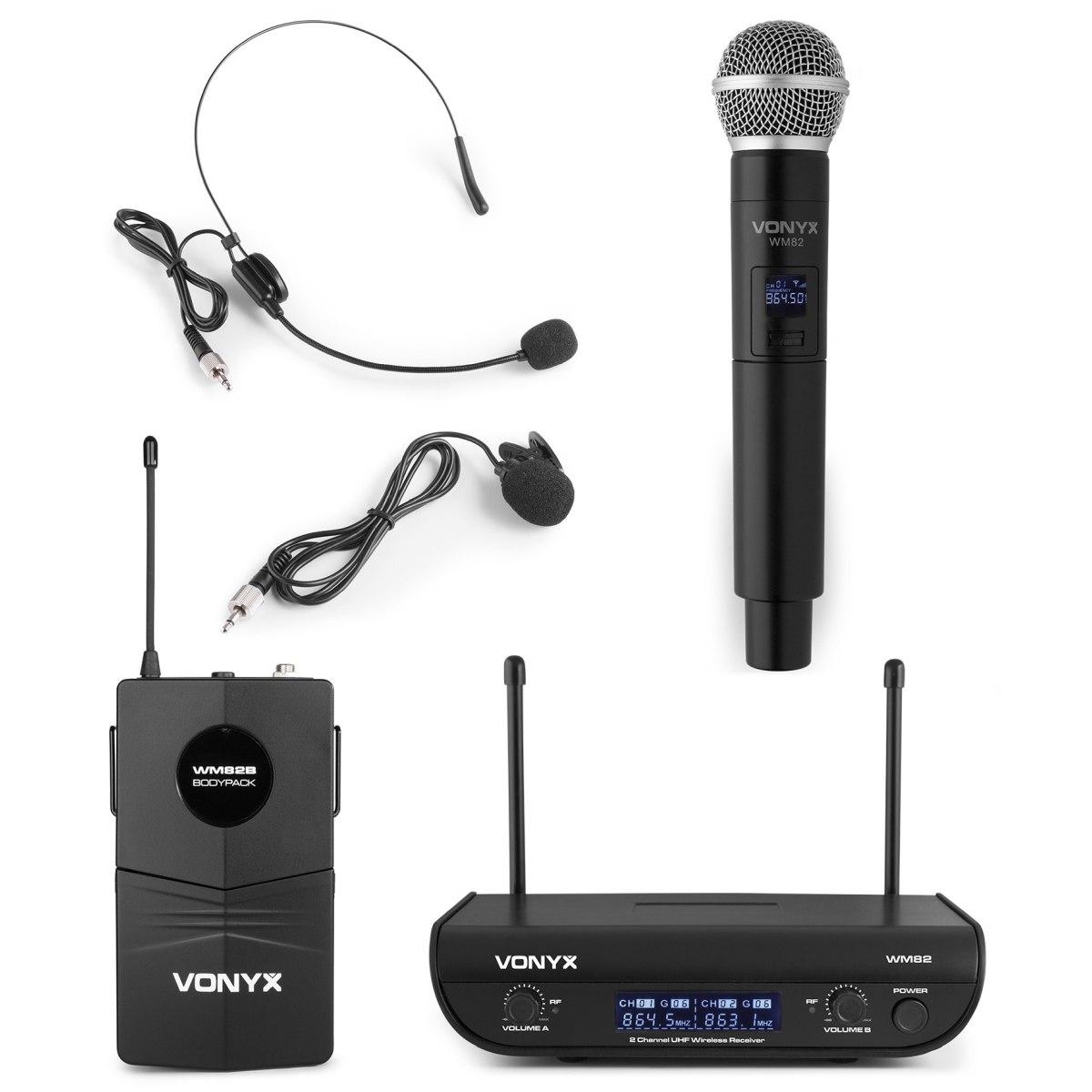 Vonyx wm82c set microfono wireless uhf digitale a 2 canali con palmare e bodypack