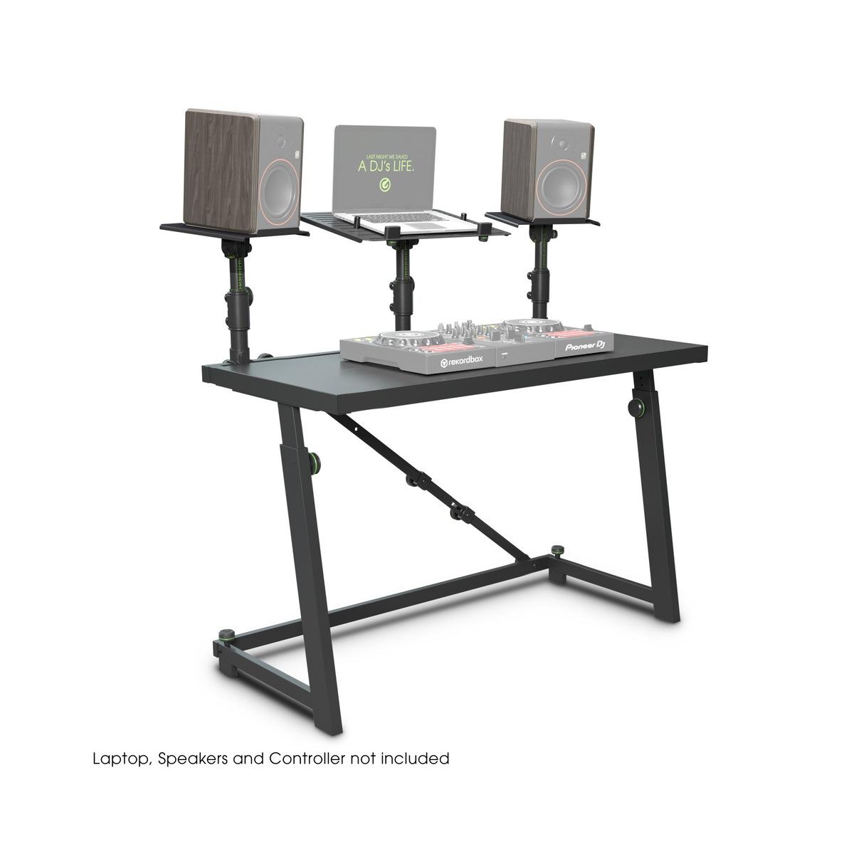 GRAVITY FDJT 01 - Tavolo per DJ con vassoi regolabili per diffusori e laptop