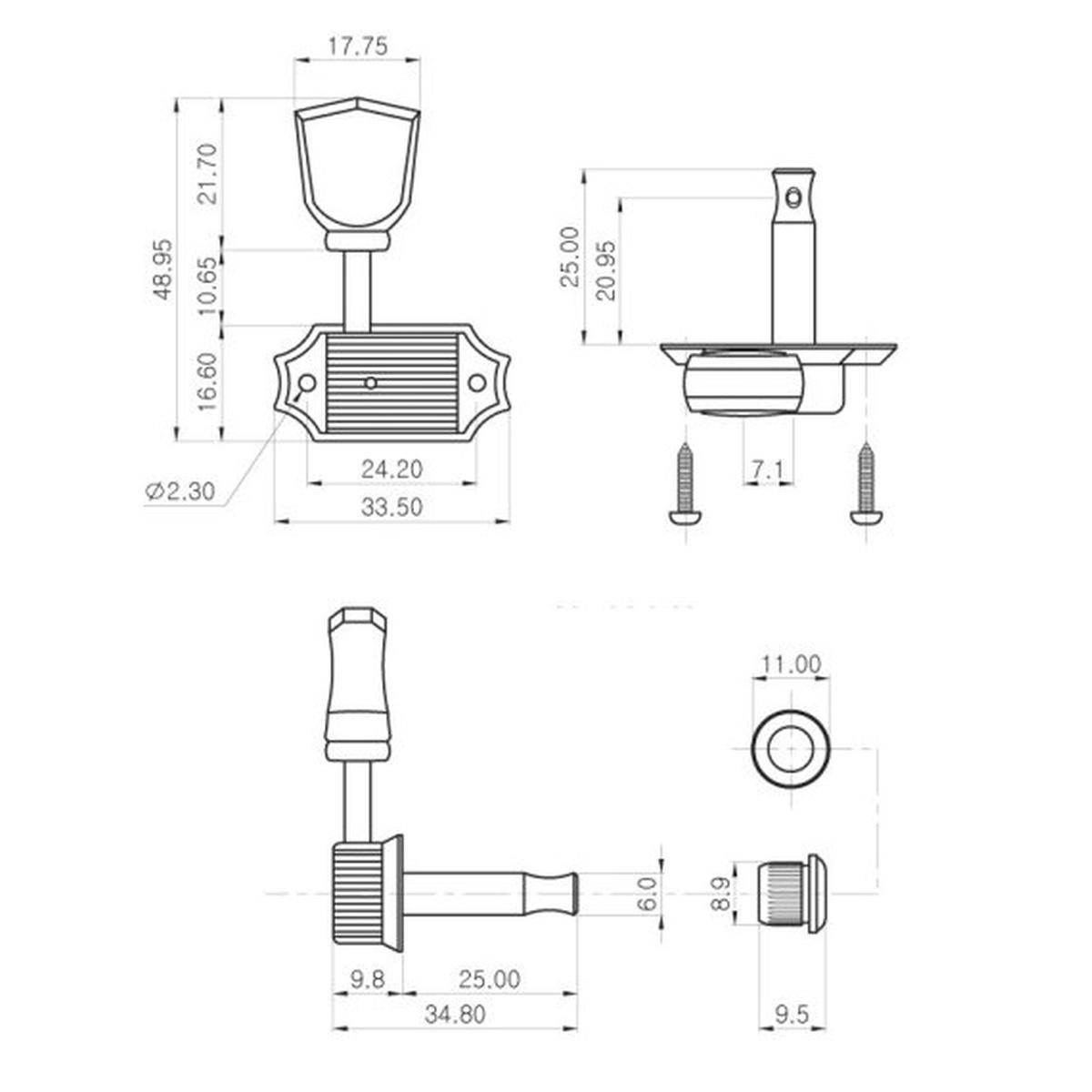 Partsplanet j44cr set di meccaniche cromate per chitarra elettrica