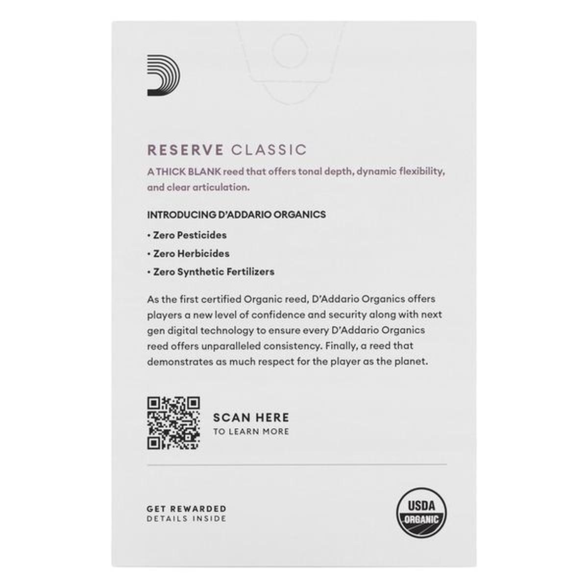 D'ADDARIO RESERVE CLASSIC ORGANIC 10 ANCE PER CLARINETTO IN Bb n° 2 1/2