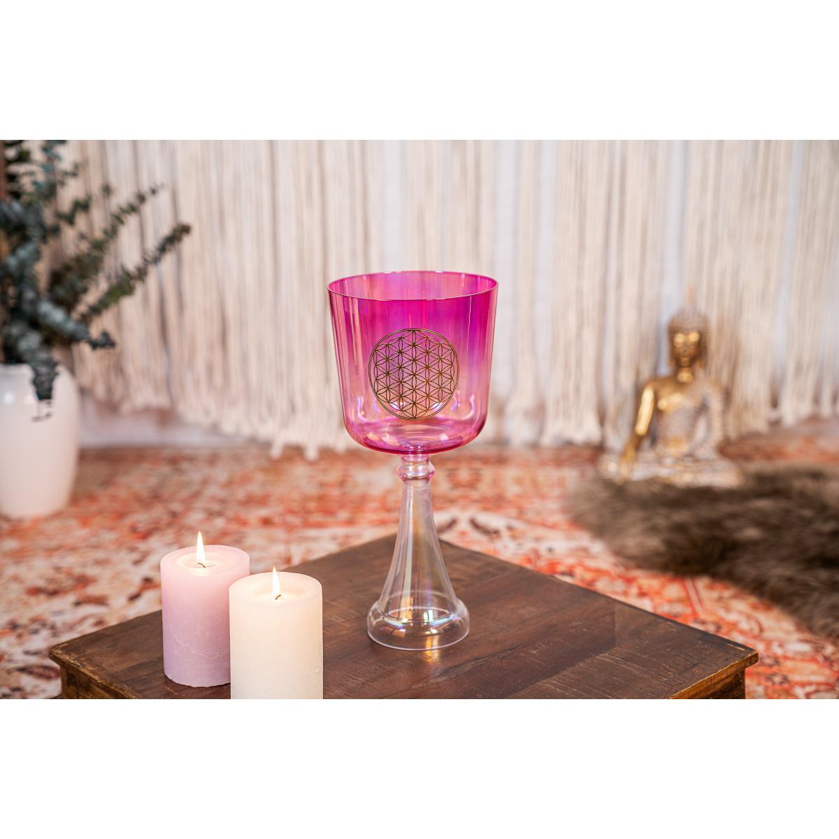 SONIC ENERGY CSC6FPFOL CALICE DA CANTO IN CRISTALLO DA 6", NOTA F4, ROSA, CHAKRA DEL CUORE, FIORE DELLA VITA