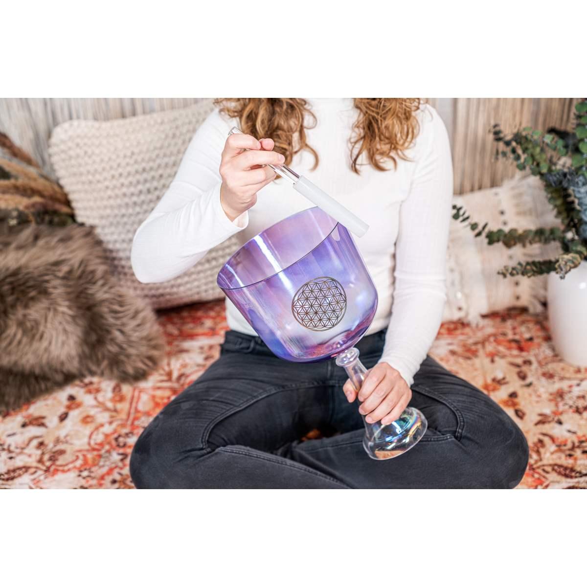 SONIC ENERGY CSC8FPFOL CALICE DA CANTO IN CRISTALLO DA 8", NOTA F3, VIOLA, CHAKRA DEL CUORE, FIORE DELLA VITA