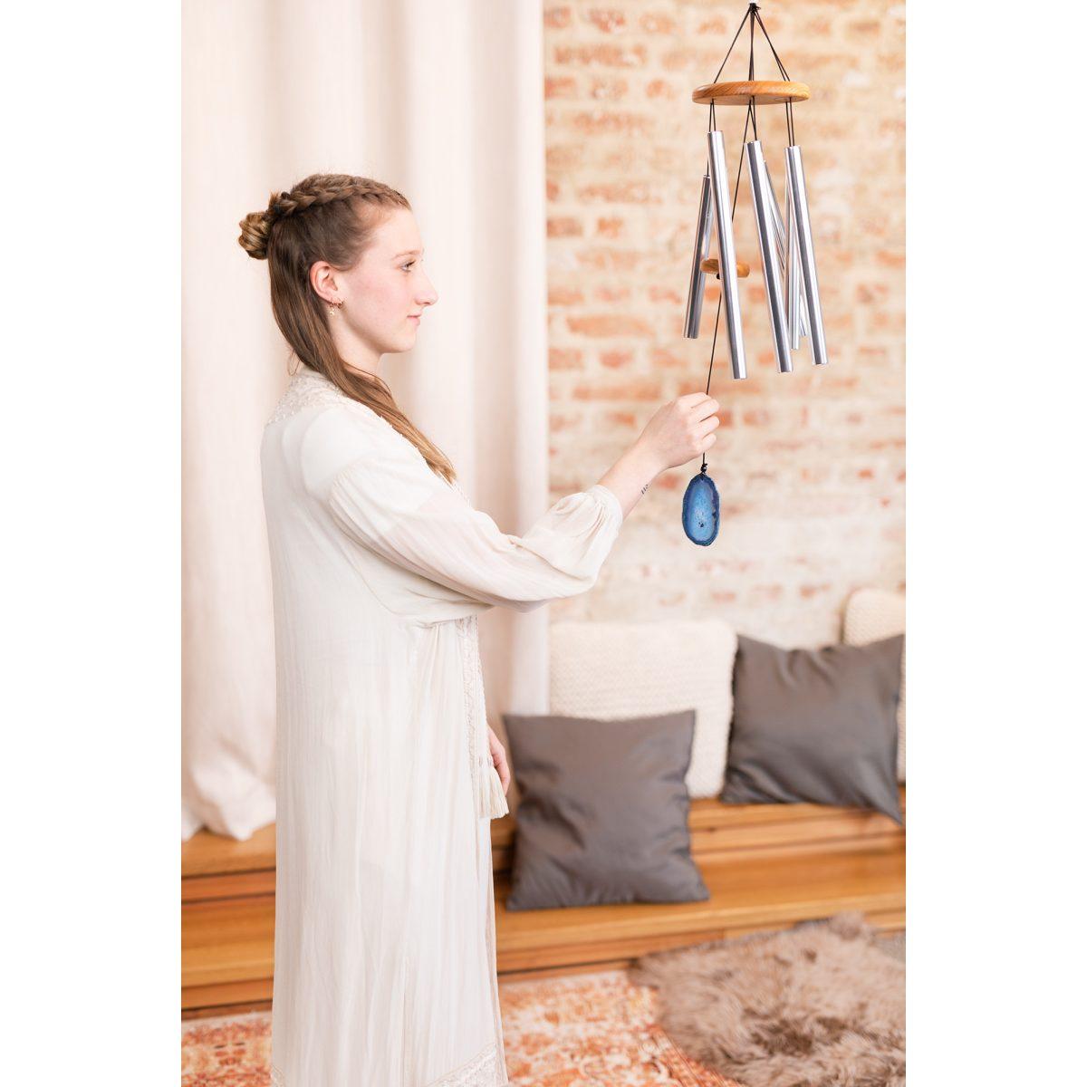 SONIC ENERGY BAMC29S CHIMES DA MEDITAZIONE IN AGATA BLU 29"/73 CM 432 HZ ARGENTO