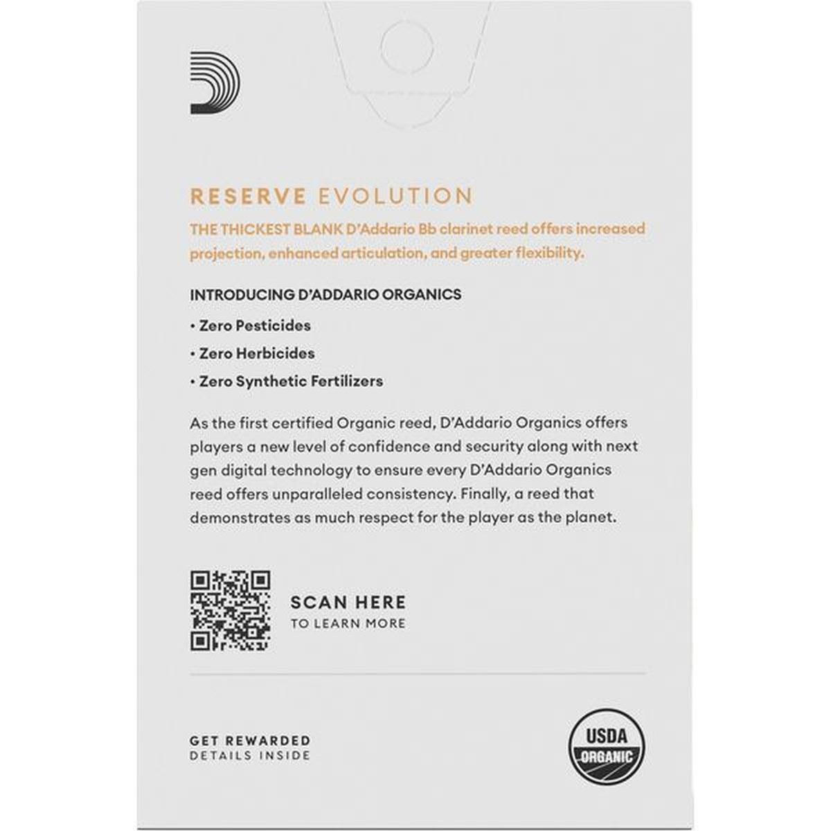 D'ADDARIO RESERVE EVOLUTION ORGANIC 10 ANCE PER CLARINETTO IN Bb n° 3 1/2+