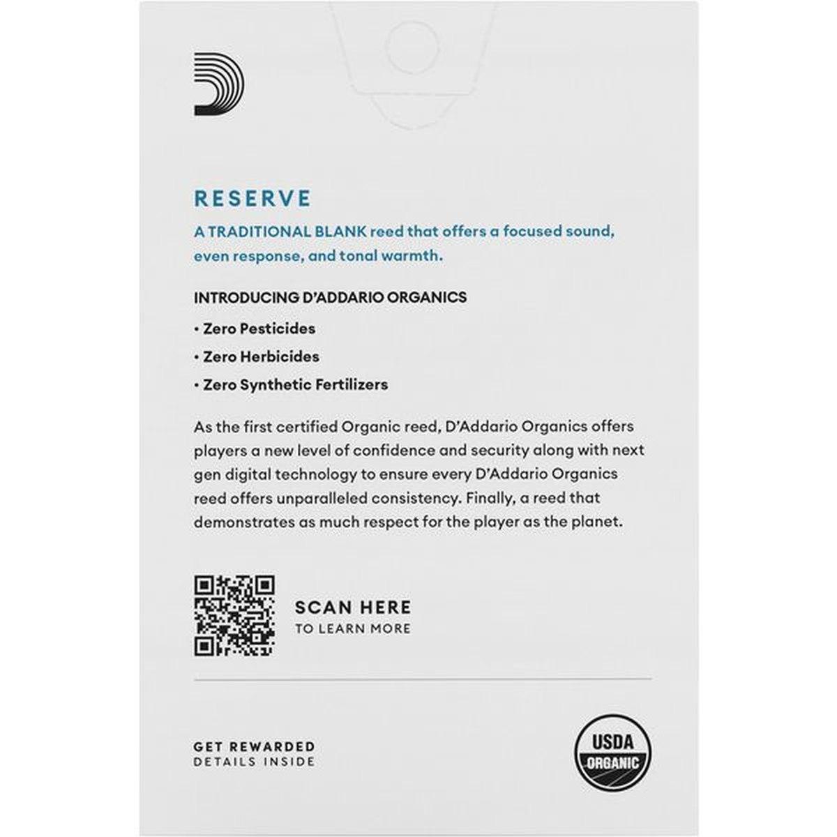 D'ADDARIO RESERVE ORGANIC 10 ANCE PER CLARINETTO IN Bb N° 3