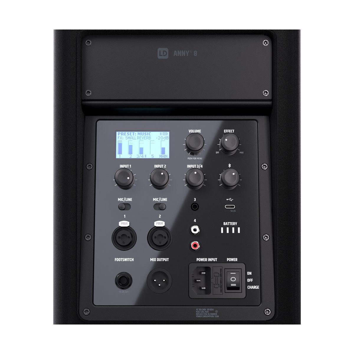 LD SYSTEMS ANNY 8 - Altoparlante PA Bluetooth portatile a batteria con mixer, colore Stage Black