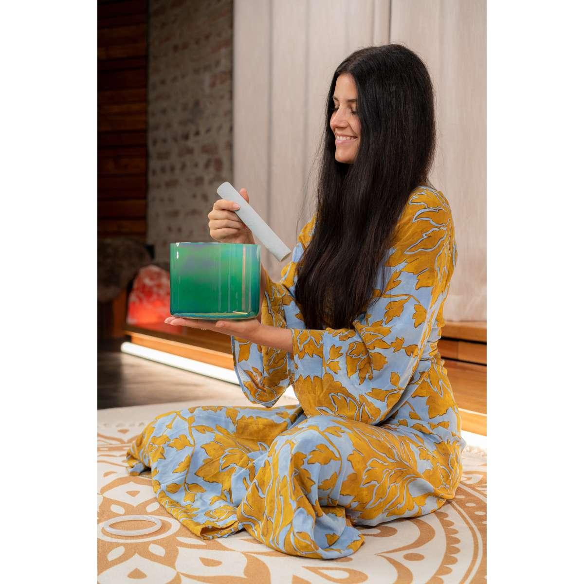 SONIC ENERGY ESOLCSB285 Campana tibetana in cristallo Essence Solfeggio da 6,75" 285 Hz, verde turchese