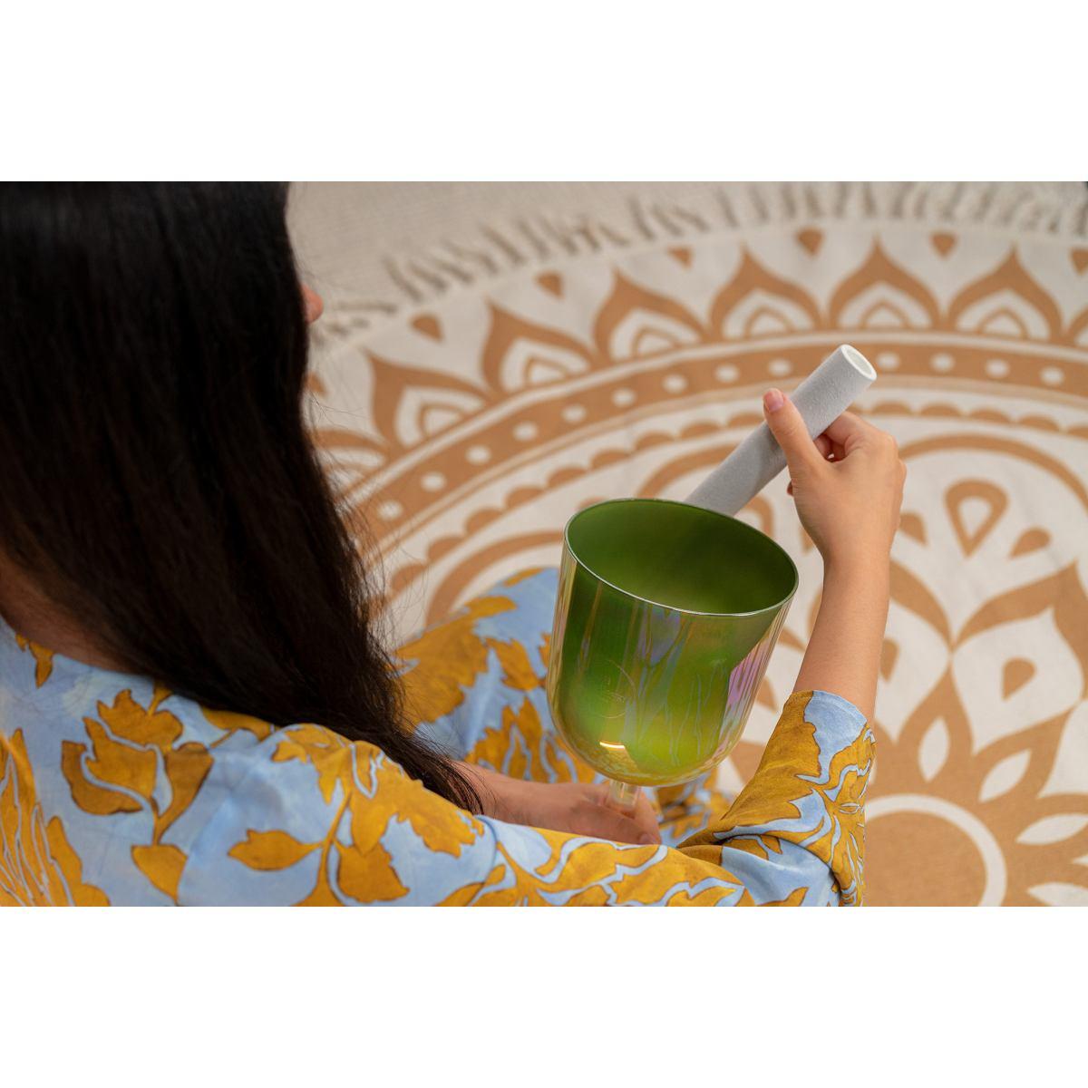 SONIC ENERGY ESOLCSB396 Campana tibetana in cristallo Essence Solfeggio da 5,75" Ut 396 Hz, verde oliva