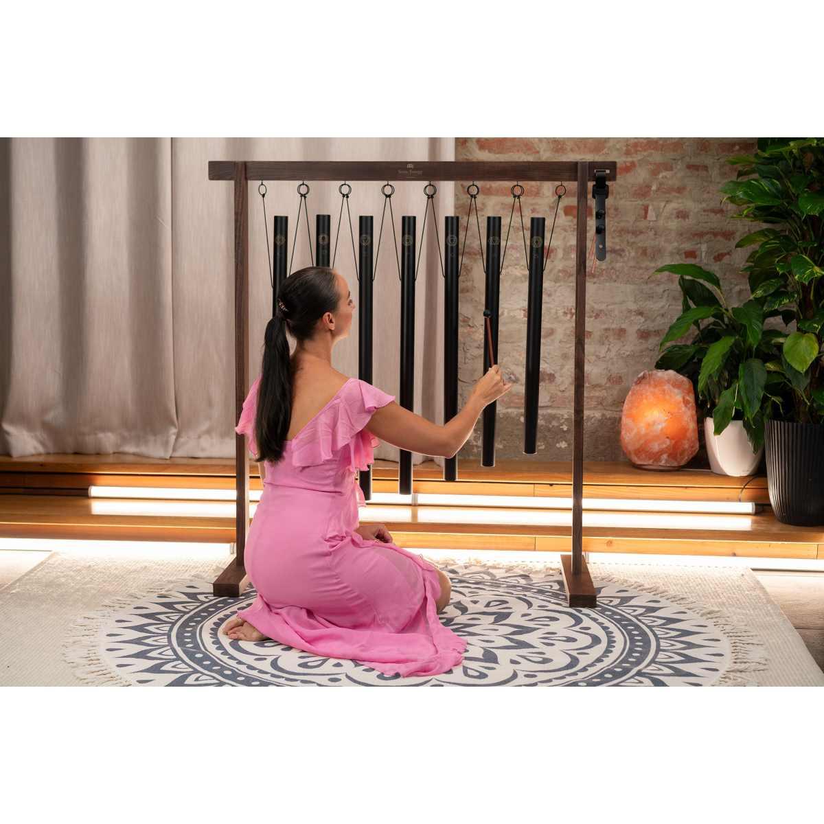 SONIC ENERGY SBTSETCHA Set di 7 pezzi di campanelli sonori per bagno chakra 432 Hz nero