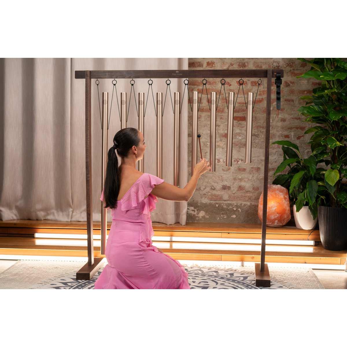 SONIC ENERGY SBTSETSOL Set di 9 pezzi di campanelli sonori per bagno Solfeggio oro champagne