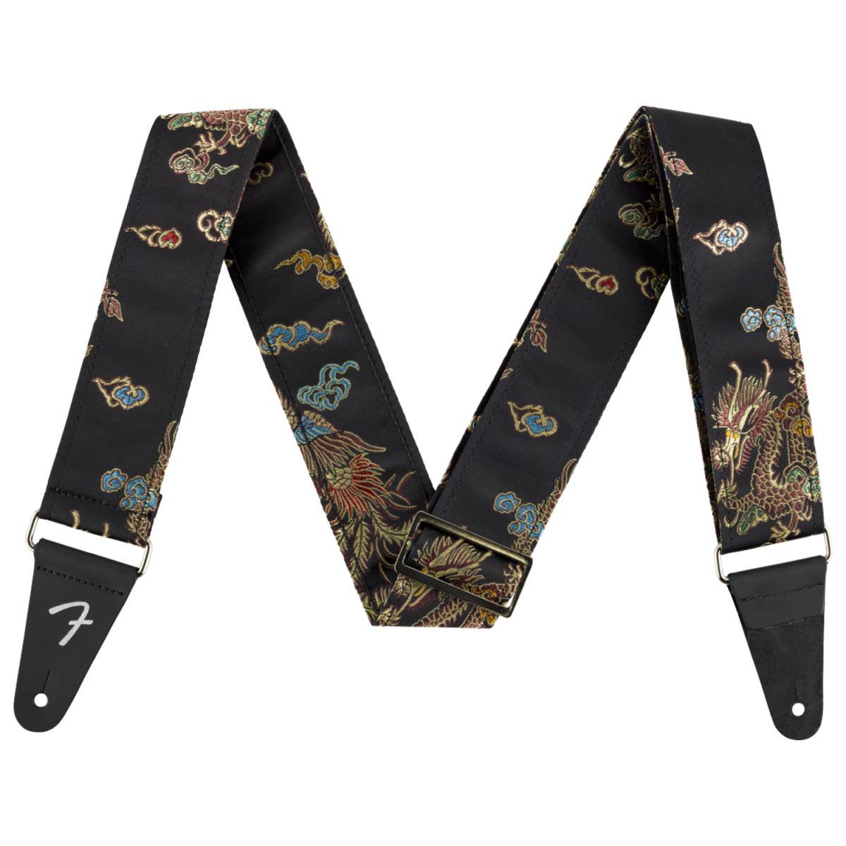 Fender satin dragon strap black tracolla per chitarra e basso