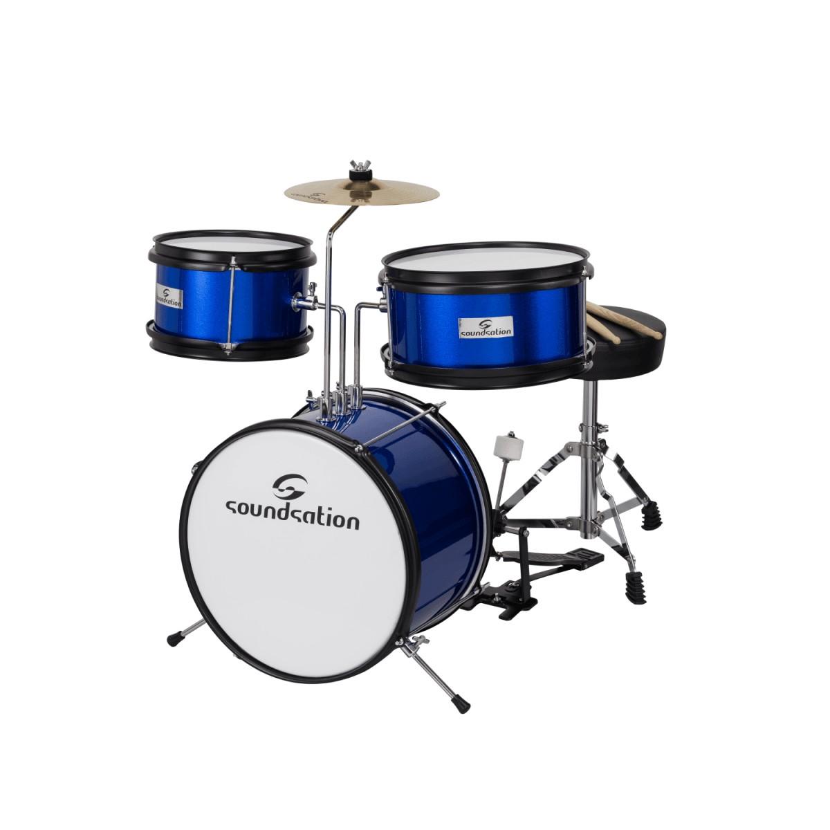 Soundsation jdk313-mb metallic blu batteria acustica per bambini da 3 fusti completa