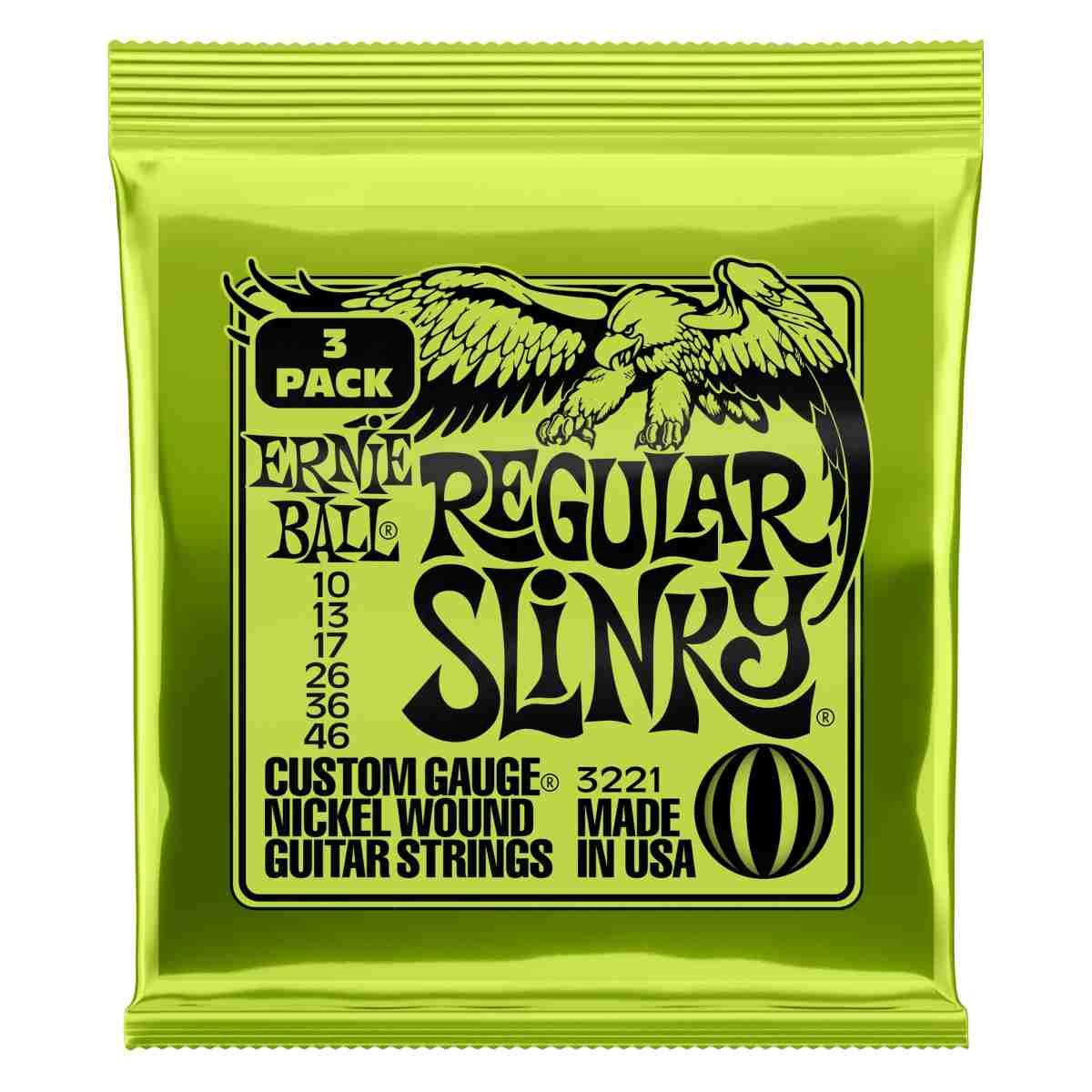 Ernie ball po3221 pacco 3 muta di corde regular slinky 010-046